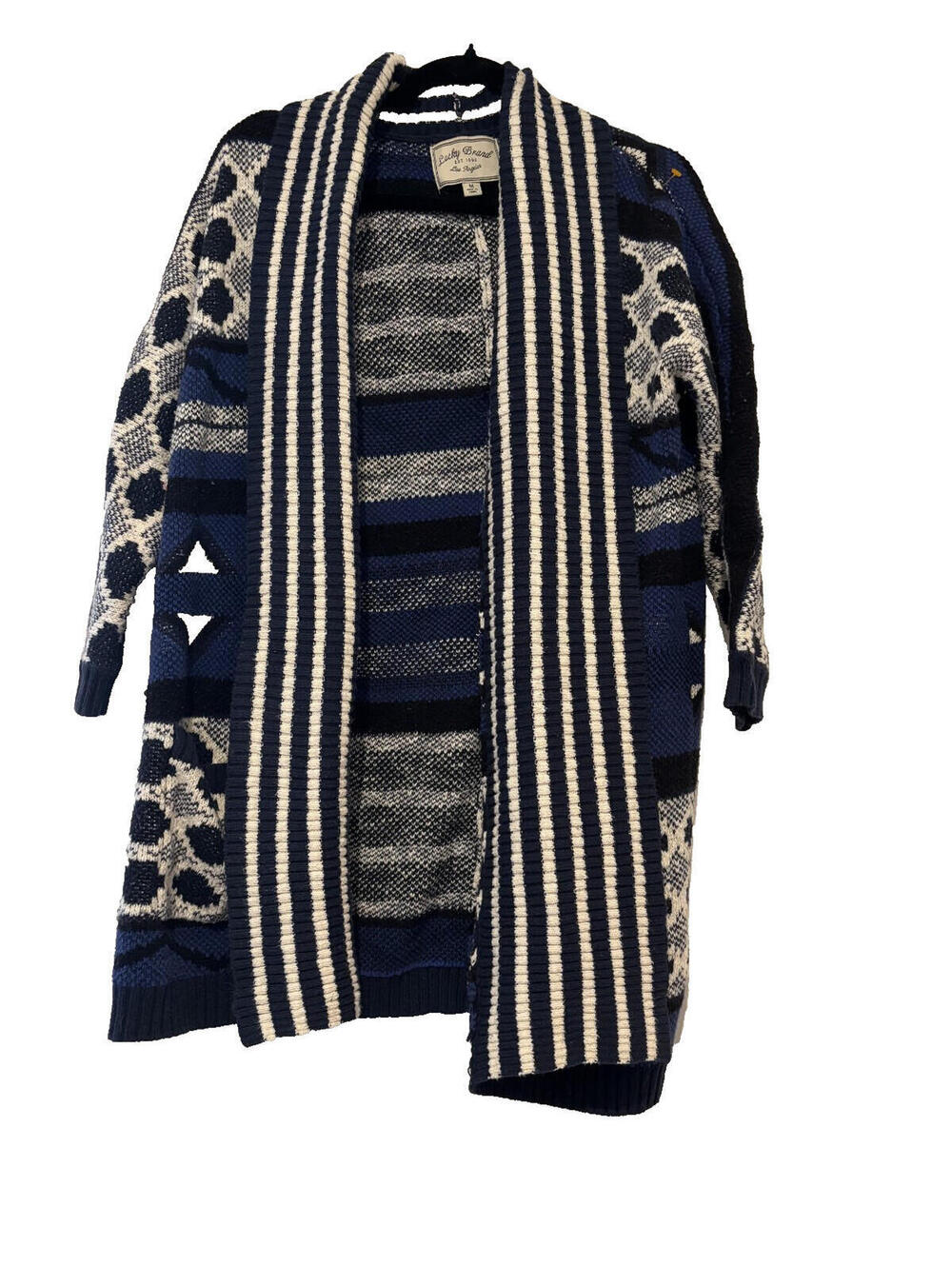 Lucky Brand sz M boho open front blue cardigan cotton blend sweater D